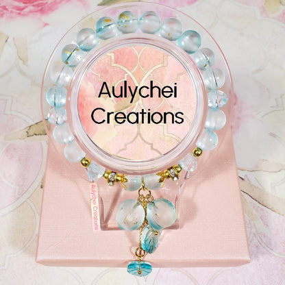 Peach Glass Bead Bracelet - Blue