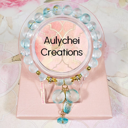 Peach Glass Bead Bracelet - Blue