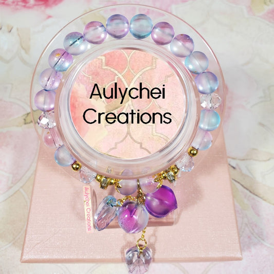 Peach Glass Bead Bracelet - Purple Frosted