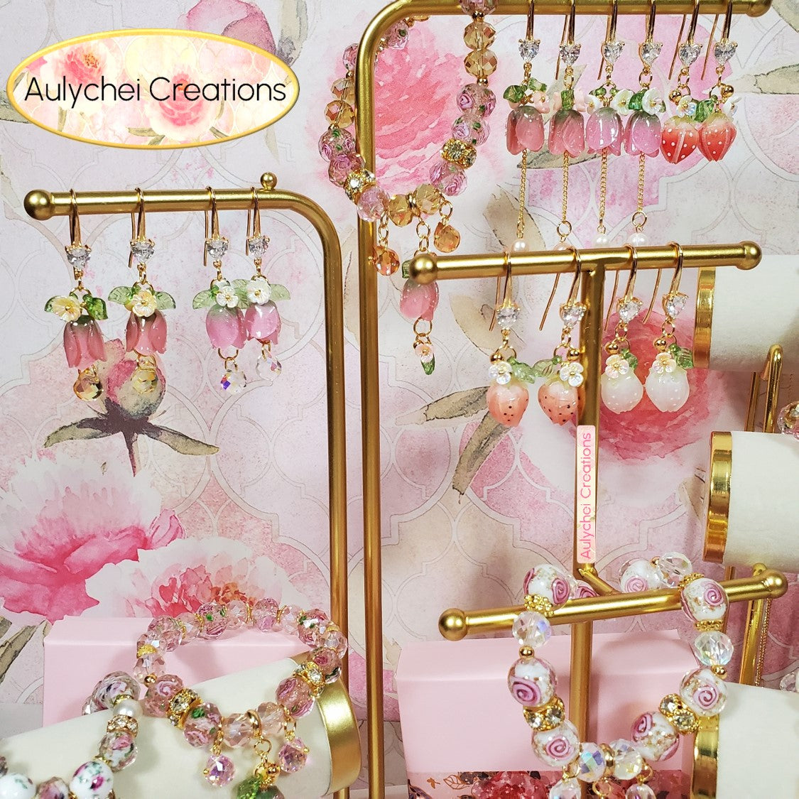 18K Cubic Zirconia White Resin Strawberry Dangle Earrings