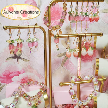 18K Cubic Zirconia White Resin Strawberry Dangle Earrings