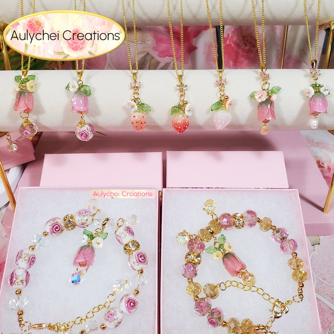 White Resin Strawberry Pendant Necklace