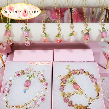 White Resin Strawberry Pendant Necklace