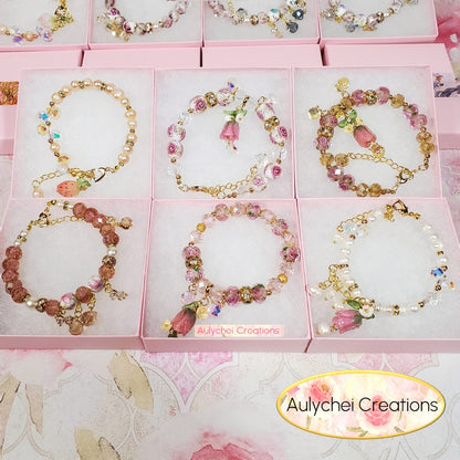 Resin Tulip Ivory White Pearl Bracelet