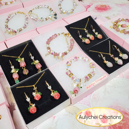 White Resin Strawberry Pendant Necklace